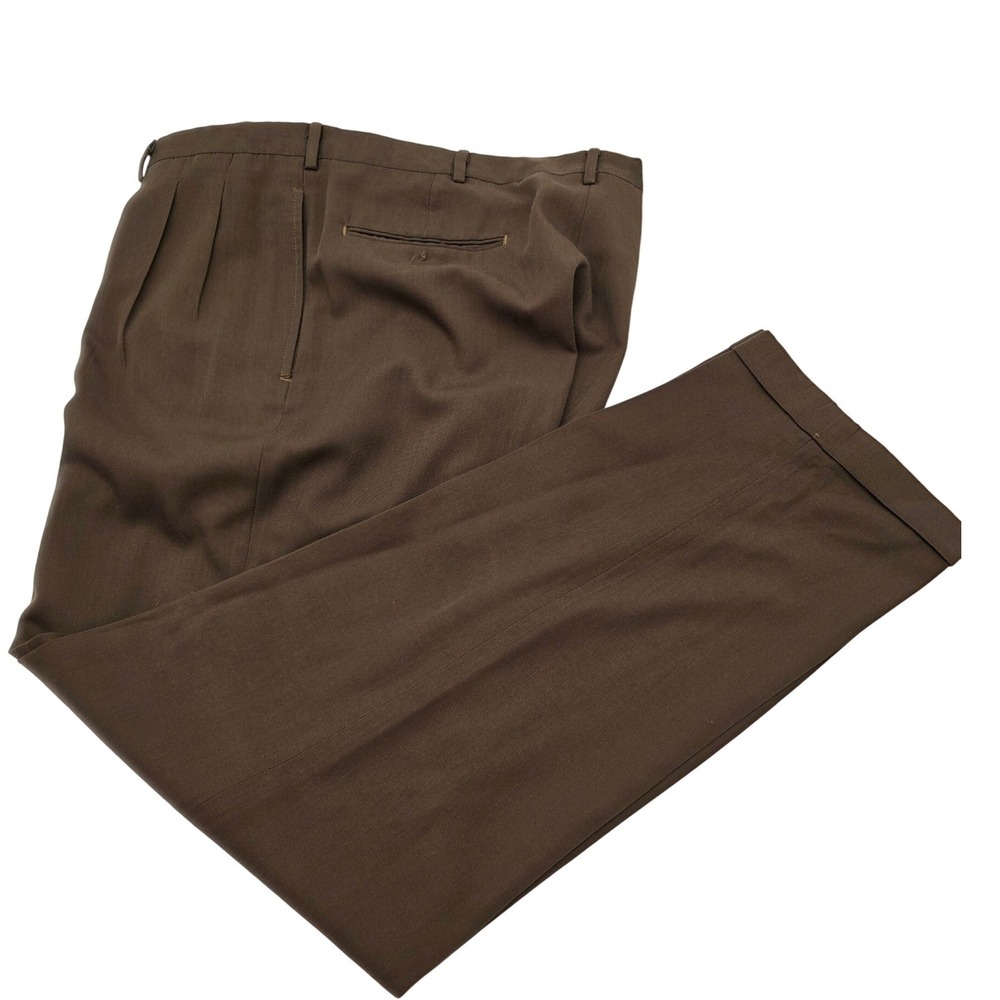 Bill Blass Dress Pants Mens 35x31 Brown Pleated, Cuffed. Business Casual‎ Luxe